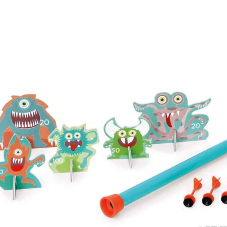 Scratch - Active Play: BLAASPIJP Monsters diam.3,5x42cm, met 5 monsters en 3 pijltjes diam.2x8,2cm, in doos 13x4,5x43cm, 5+