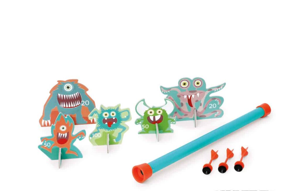Scratch - Active Play: BLAASPIJP Monsters diam.3,5x42cm, met 5 monsters en 3 pijltjes diam.2x8,2cm, in doos 13x4,5x43cm, 5+
