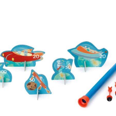 Scratch - Active Play: BLAASPIJP Ruimte diam.3,5x42cm, met 5 robotten en 3 pijltjes diam.2x8,2cm, in doos 13x4,5x43cm, 5+