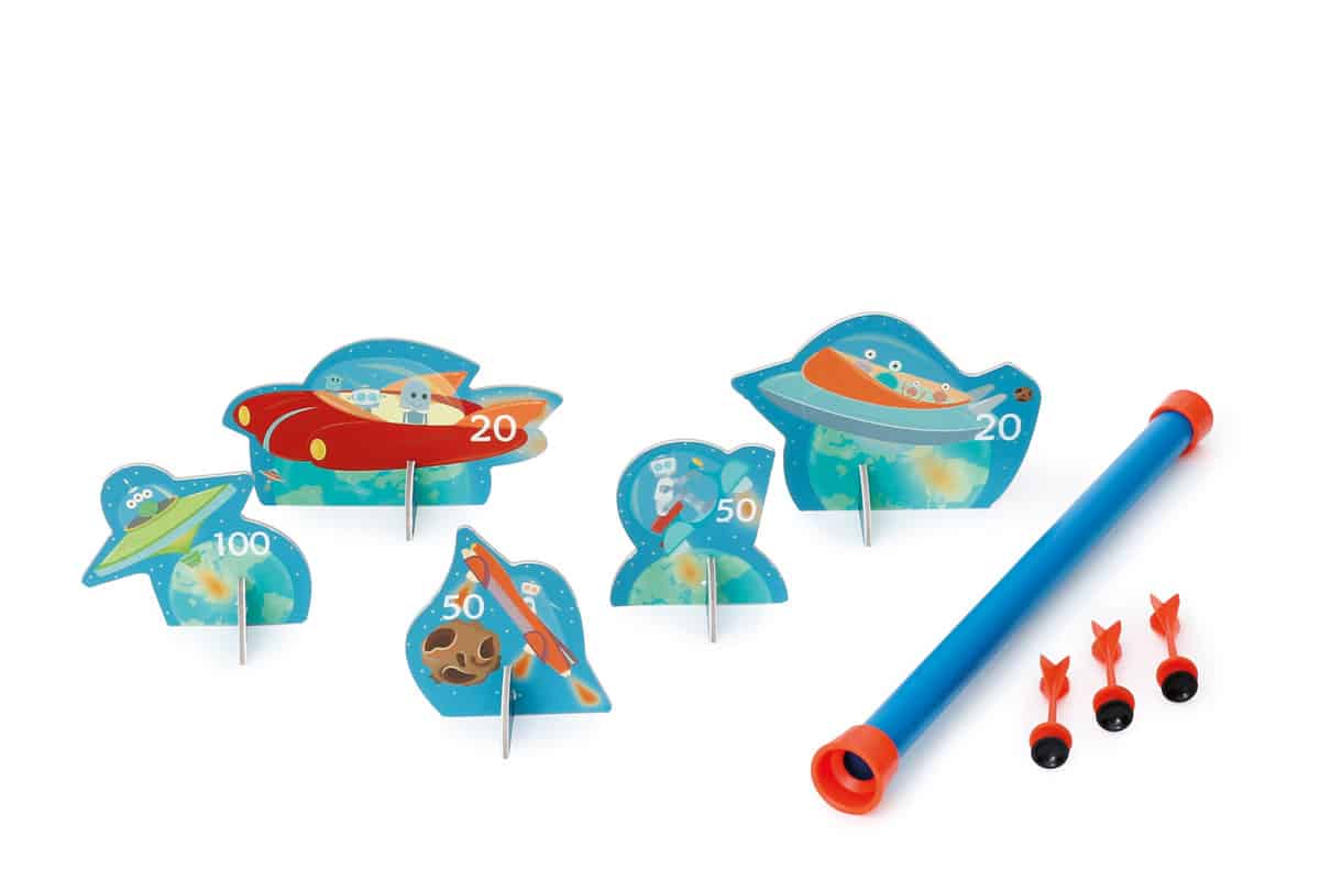 Scratch - Active Play: BLAASPIJP Ruimte diam.3,5x42cm, met 5 robotten en 3 pijltjes diam.2x8,2cm, in doos 13x4,5x43cm, 5+