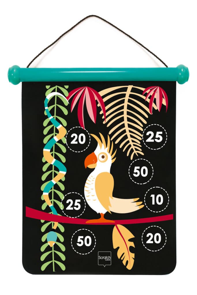 Scratch - Active Play: MAGNETISCHE DARTS medium / Tropical Jungle 40x31cm, 2-zijdig bedrukt, in tube, 5+