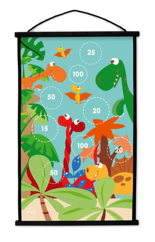 Scratch - Active Play: START TO DART Dinowereld 38x60cm, 2-zijdig bedrukt, met 6 darts met zuignappen, in doos, 5+