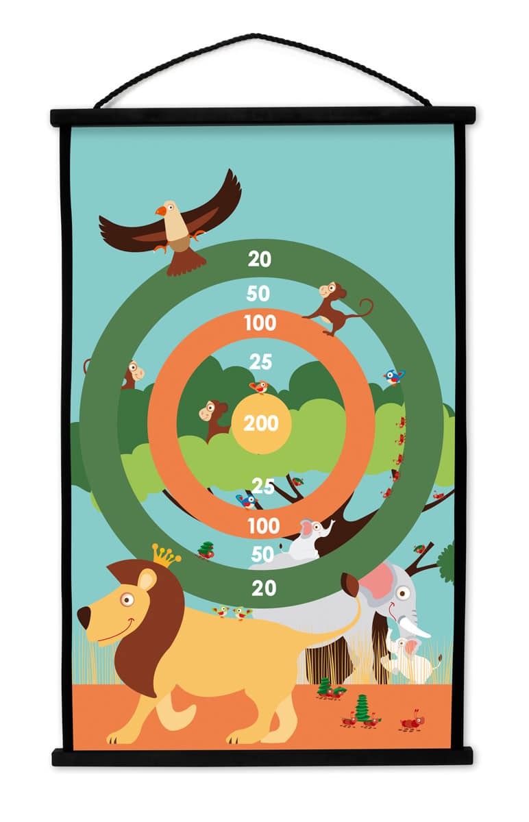 Scratch - Active Play: START TO DART Safari 38x60cm, 2-zijdig bedrukt, met 6 darts met zuignappen, in doos, 5+