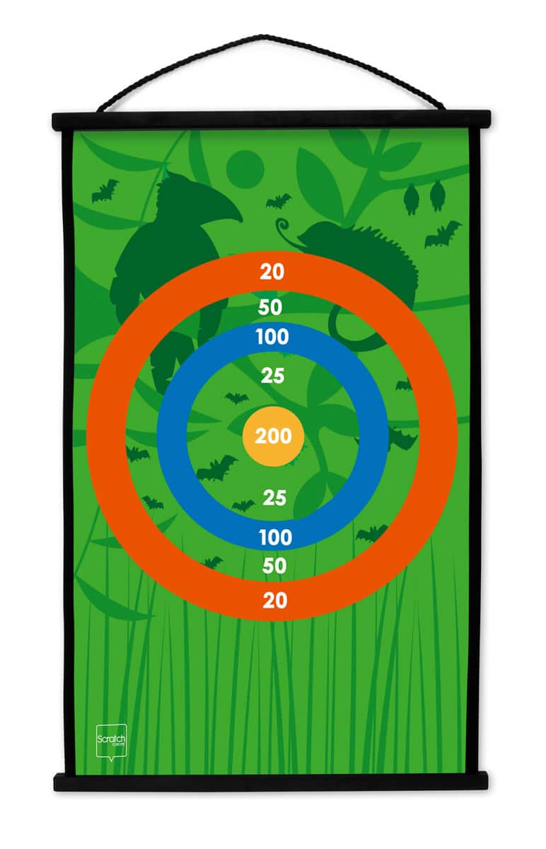 Scratch - Active Play: START TO DART Toekan Jungle 38x60cm, 2-zijdig bedrukt, met 6 darts met zuignappen, in doos, 3+