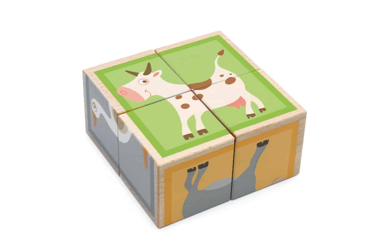 Scratch - Build&Play: BLOKKENPUZZEL Boerderij met 4 blokken 9x9x4.5cm, in hout, in doos, 18m+