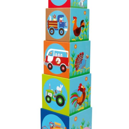 Scratch - Build&Play: STAPELTOREN JUMBO Boerderij 5 stuks 17.5x17.5xH77cm, in karton, in doos 19x19x19cm, 12m+