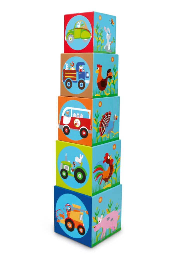 Scratch - Build&Play: STAPELTOREN JUMBO Boerderij 5 stuks 17.5x17.5xH77cm, in karton, in doos 19x19x19cm, 12m+