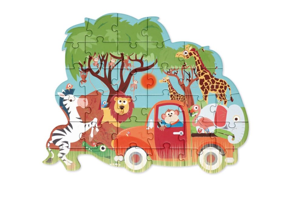 Scratch - Compact Puzzel 30pcs: CONTOUR PUZZEL/SAFARI 31x24cm, in ronde doos 16x16x4cm, 3+