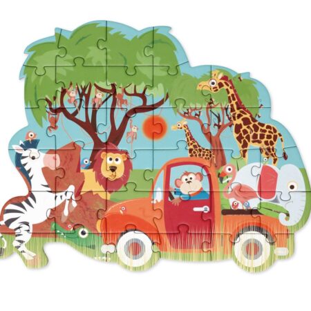 Scratch - Compact Puzzel 30pcs: CONTOUR PUZZEL/SAFARI 31x24cm, in ronde doos 16x16x4cm, 3+