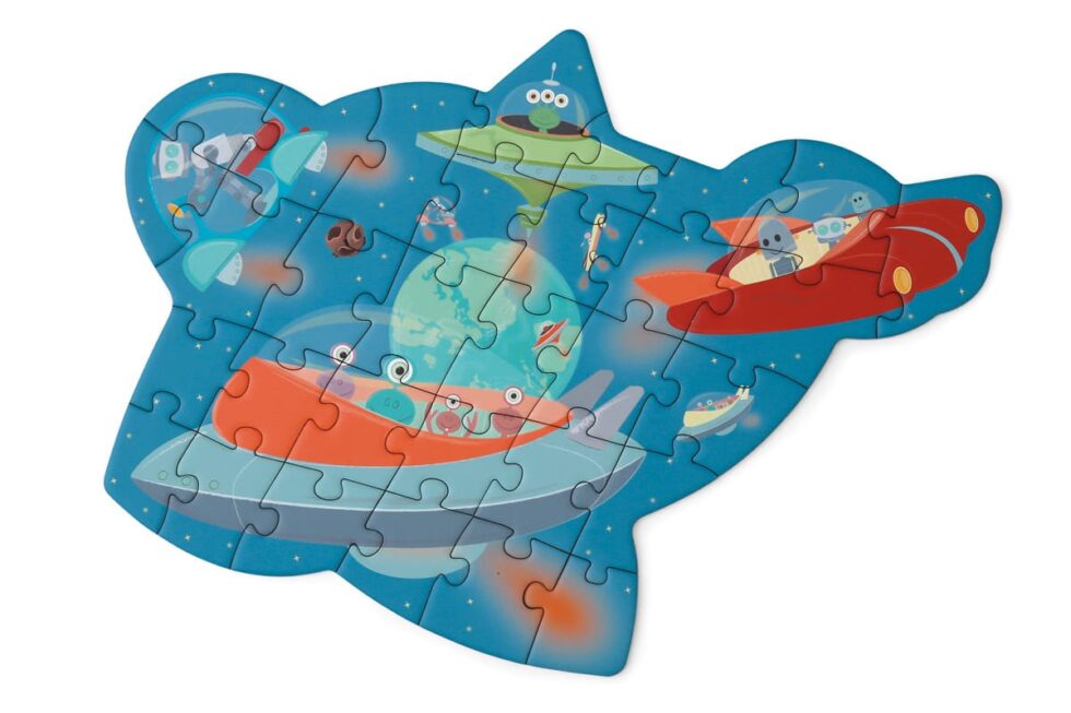 Scratch - Compact Puzzel 31pcs: CONTOUR PUZZEL/RUIMTE 32,6x23,5cm, in ronde doos 16x16x4cm, 3+