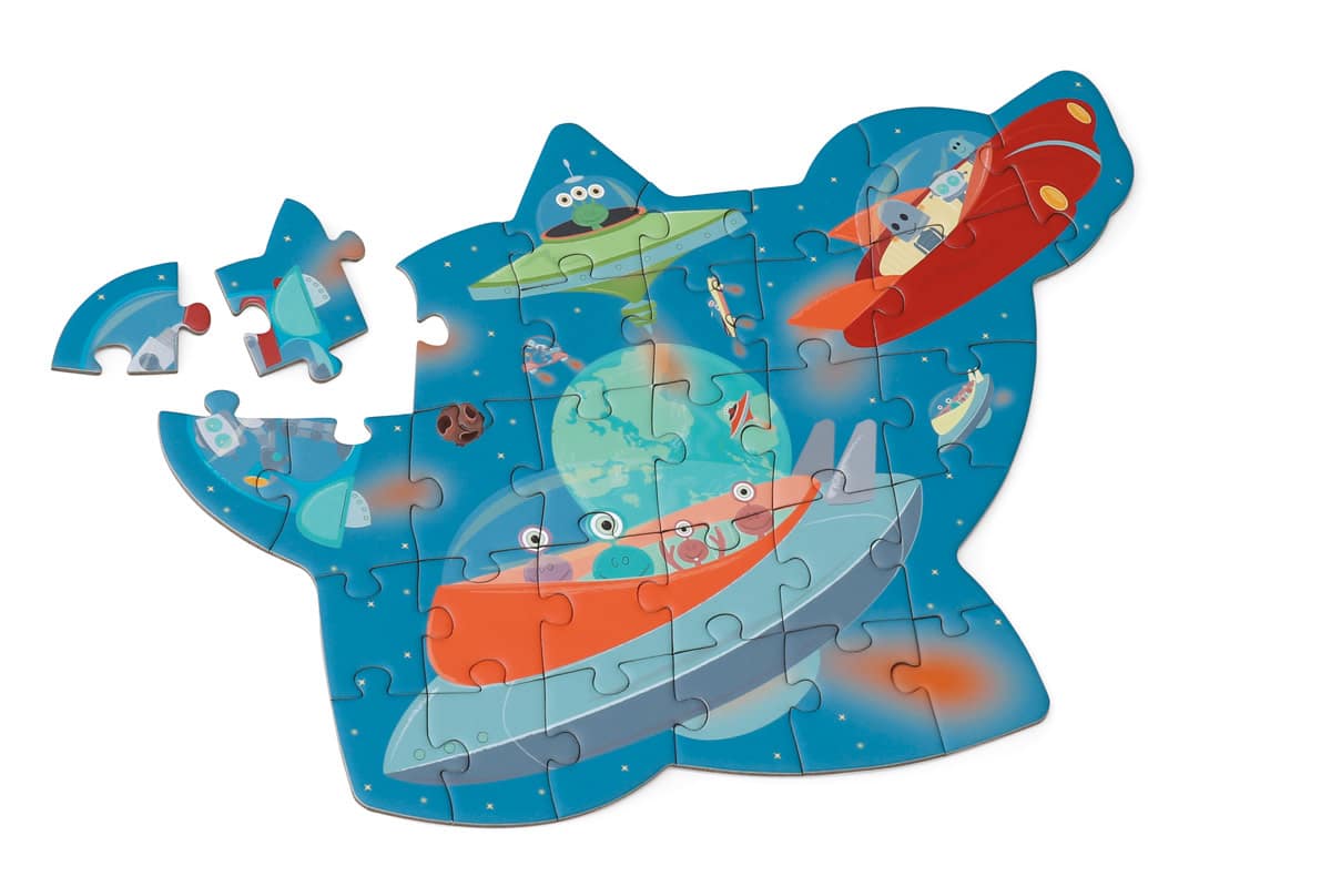 Scratch - Compact Puzzel 31pcs: CONTOUR PUZZEL/RUIMTE 32,6x23,5cm, in ronde doos 16x16x4cm, 3+