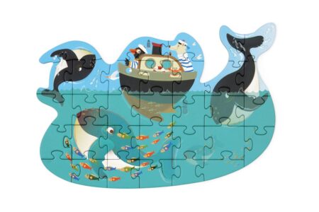 Scratch - Compact Puzzel 31pcs: CONTOUR PUZZEL/WALVISSEN 30x21cm, in ronde doos 16x16x4cm, 3+