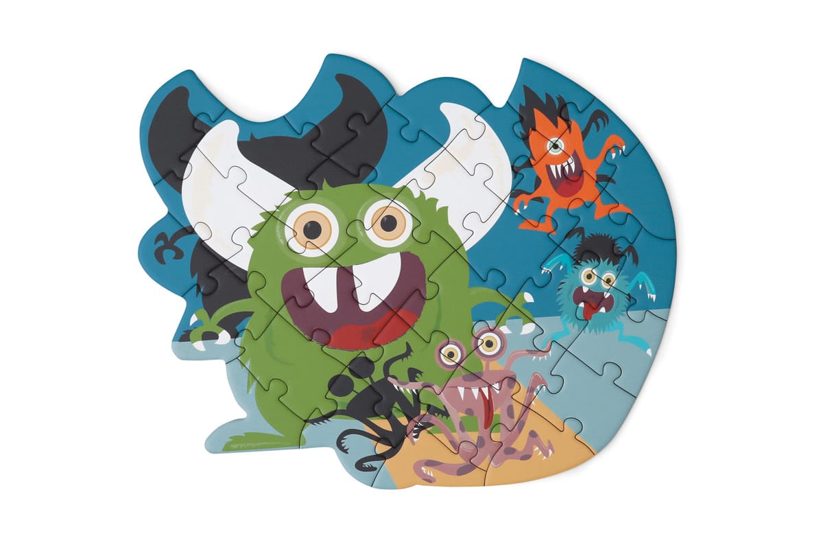 Scratch - Compact Puzzel 33pcs: CONTOUR PUZZEL/MONSTER 27,3x22,4cm, in ronde doos 16x16x4cm, 3+