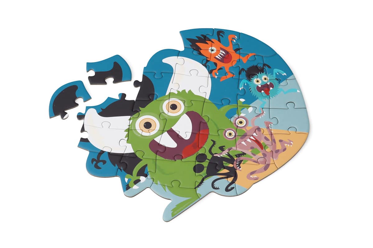 Scratch - Compact Puzzel 33pcs: CONTOUR PUZZEL/MONSTER 27,3x22,4cm, in ronde doos 16x16x4cm, 3+