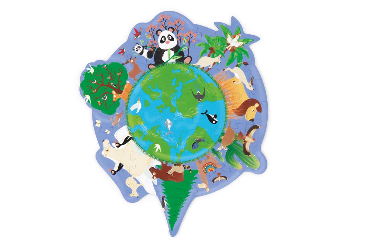 Scratch - Compact Puzzel 45pcs: CONTOUR PUZZEL/WERELD 33x28,7cm, in ronde doos 16x16x4cm, 4+