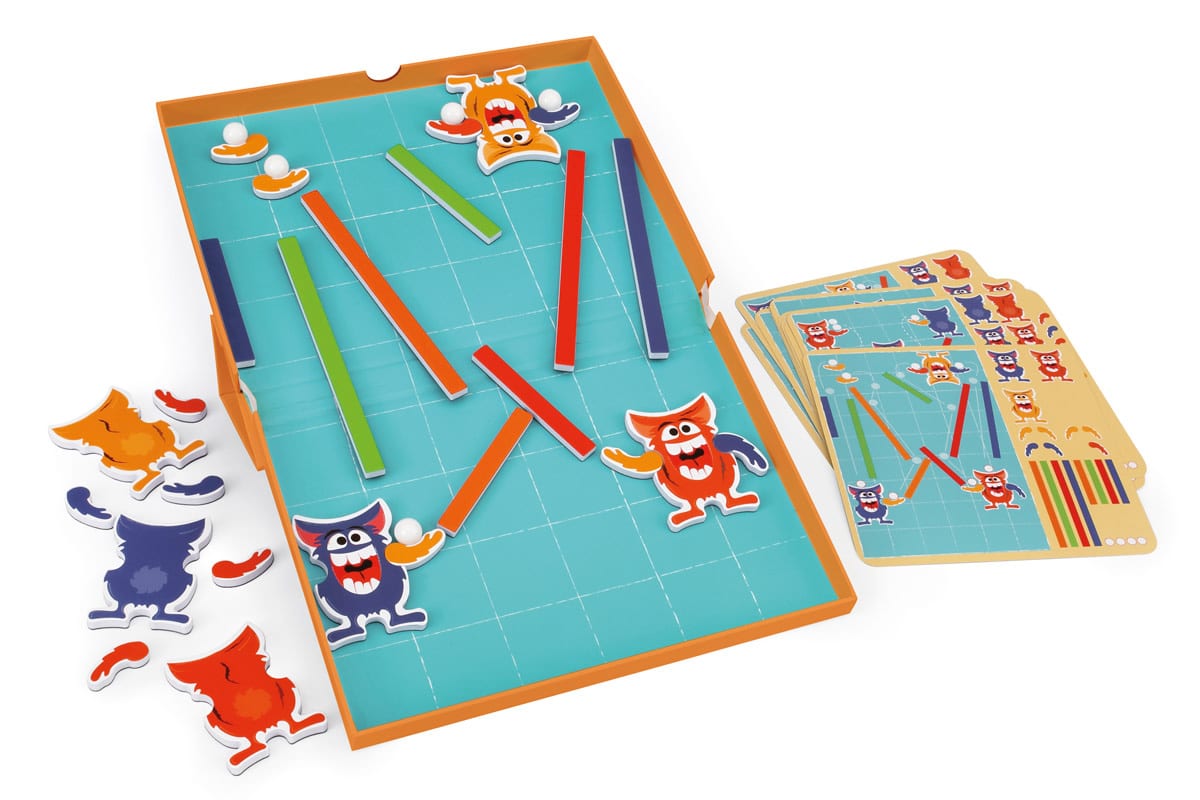 Scratch - EduLogic Box: MONSTER TRACKS 25.5x23x2cm (gesloten), 25.5x38x2cm (open), magnetisch, met 20 uitdagingen en 2 niveaus, 5 knikkers inbegrepen, 5+