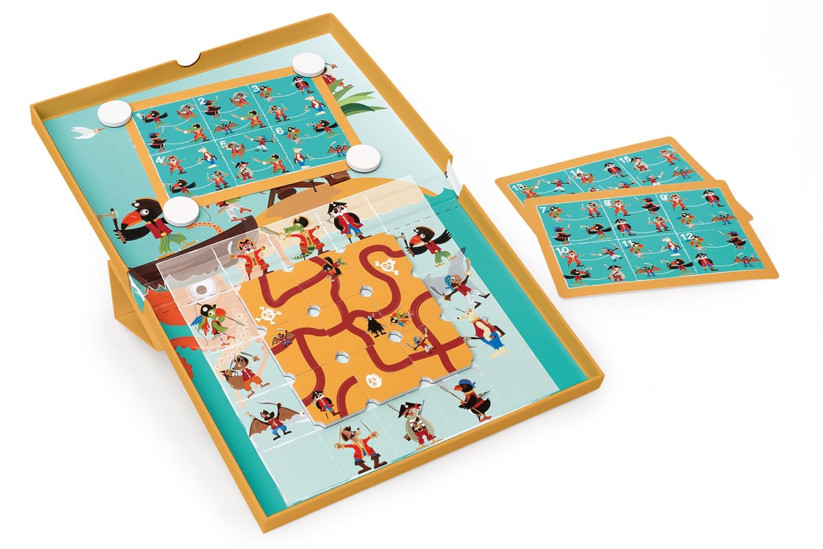 Scratch - EduLogic Box: PIRATE MAZE 25.5x23x2cm (gesloten), 25.5x38x2cm (open), magnetisch, met 20 uitdagingen en 2 niveaus, 5+