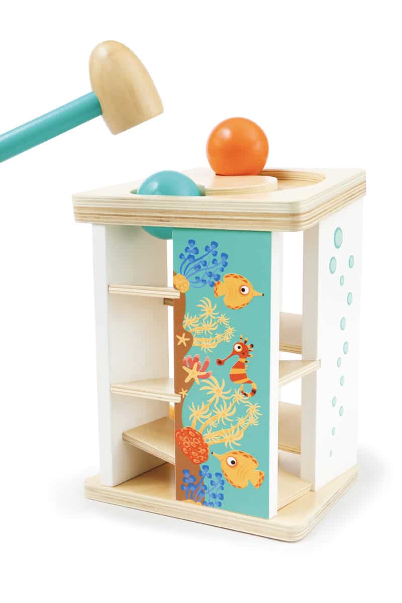 Scratch  - Preschool: TOC TOC TOREN / ONDERWATERWERELD 17.5x14.5x23.5cm, met 3 ballen en hamer, 18m+