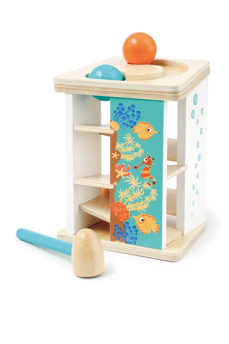 Scratch  - Preschool: TOC TOC TOREN / ONDERWATERWERELD 17.5x14.5x23.5cm, met 3 ballen en hamer, 18m+