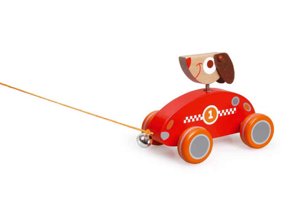 Scratch - Preschool: TREKFIGUURTJE HOND César 14x9x11cm, met belletje, in doos, 18m+