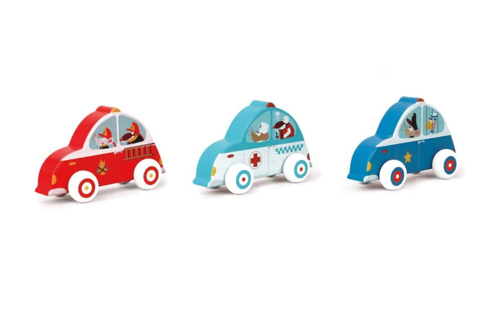 Scratch - Preschool: DIENSTWAGEN in hout 10x2x5.5cm, modellen gemengd, in display, 12m+