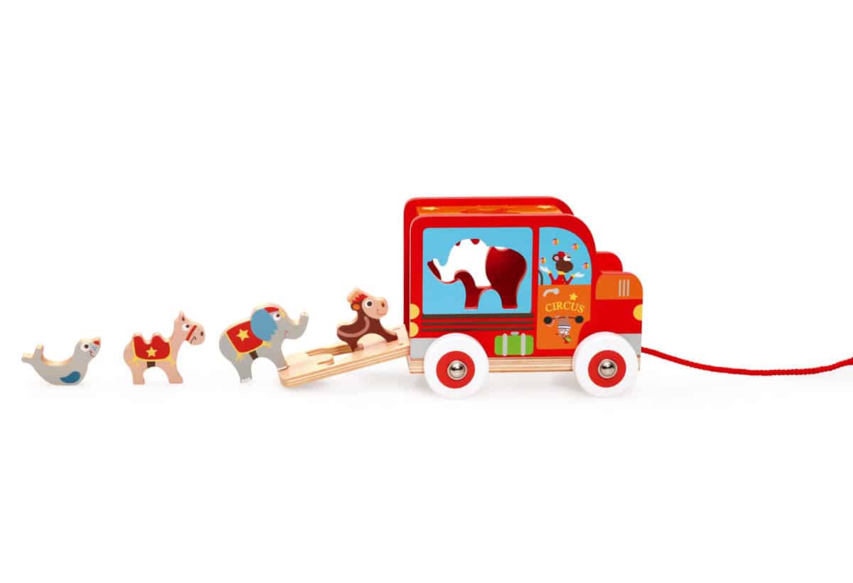 Scratch - Preschool: SORTEERWAGEN/CIRCUS 18x13x14cm, met laadklep en accessoires, in doos, 18m+