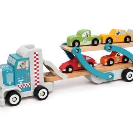 Scratch - Preschool: VRACHTWAGEN CONTILOOP 38x10x12cm, 4 autootjes inbegrepen, in hout, in doos, 3+