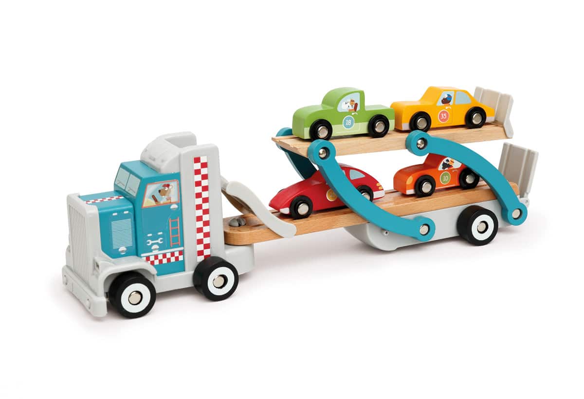 Scratch - Preschool: VRACHTWAGEN CONTILOOP 38x10x12cm, 4 autootjes inbegrepen, in hout, in doos, 3+