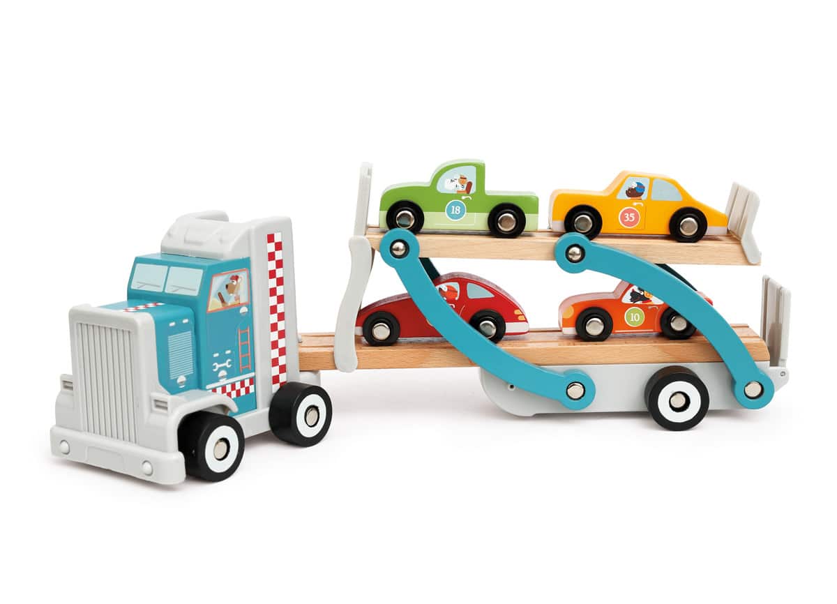 Scratch - Preschool: VRACHTWAGEN CONTILOOP 38x10x12cm, 4 autootjes inbegrepen, in hout, in doos, 3+