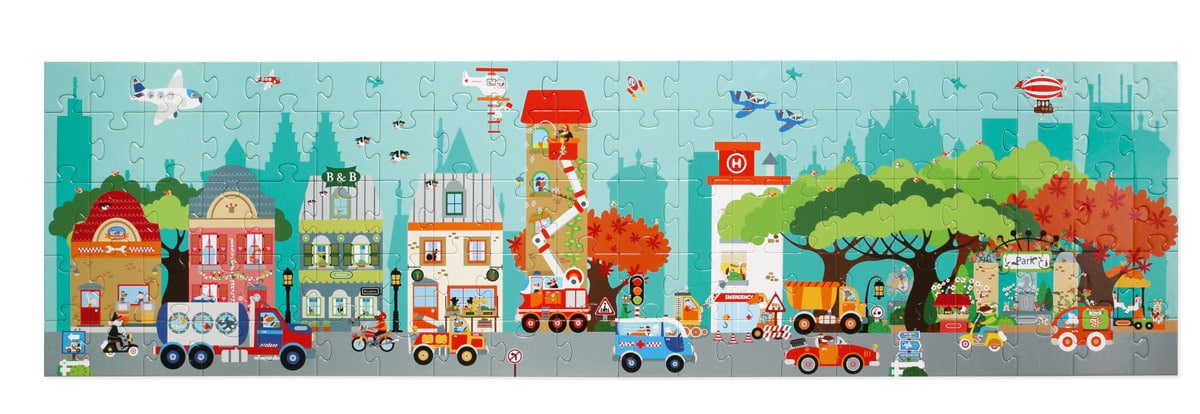 Scratch - Puzzel 100pcs: VLOERPUZZEL/STAD 120x32cm, in doos diam.26xH12cm, 5+
