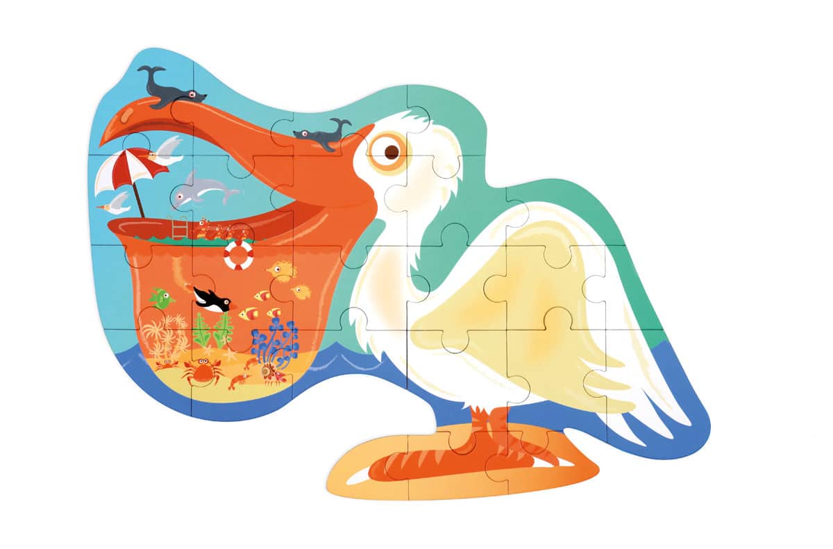 Scratch - Puzzel 24pcs: CONTOUR PUZZEL/PELIKAAN 50.7x36.9x0.25cm, in vormendoos 29x21x6.5cm, 3+