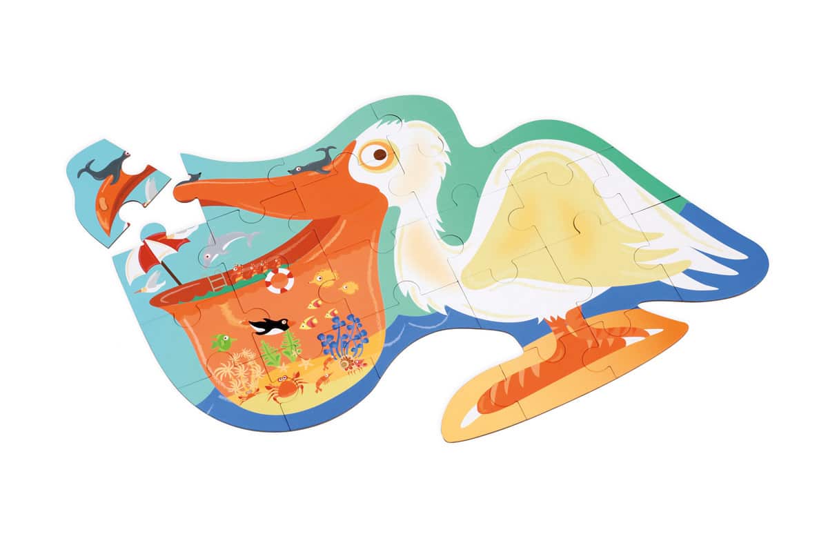 Scratch - Puzzel 24pcs: CONTOUR PUZZEL/PELIKAAN 50.7x36.9x0.25cm, in vormendoos 29x21x6.5cm, 3+