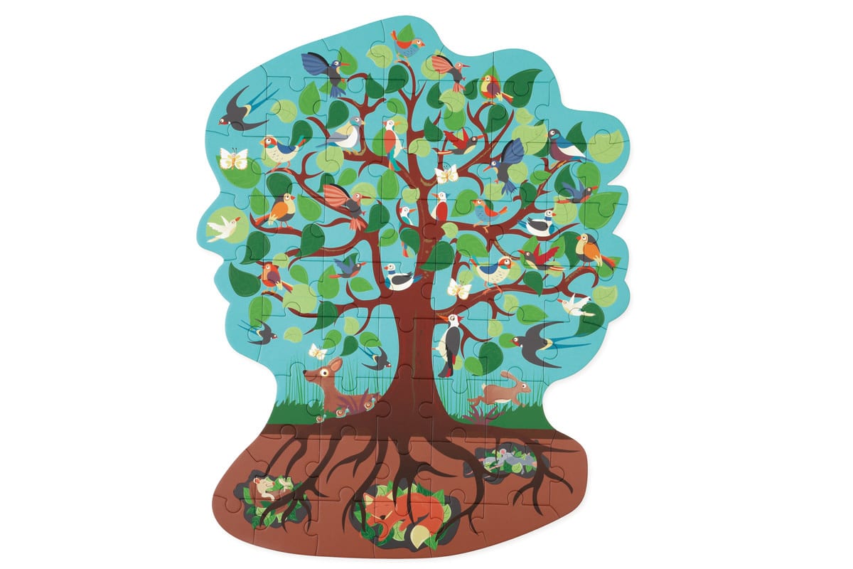 Scratch - Puzzel 58pcs: CONTOUR PUZZEL/VOGELBOOM 48x60cm, in vormendoos 23.60x24.40x6.5cm, 4+