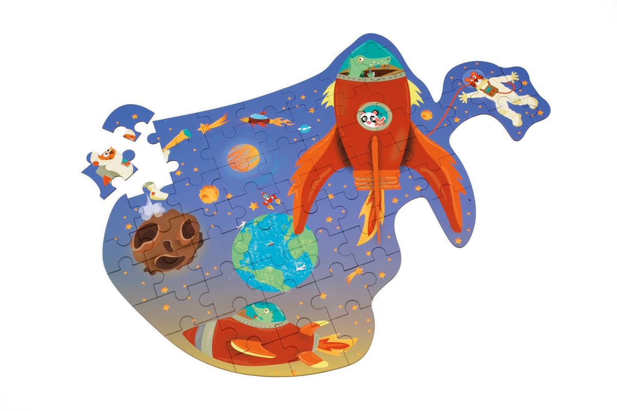 Scratch - Puzzel 60pcs: CONTOUR PUZZEL/RUIMTE 64.5x46.3x0.25cm, in vormendoos 19.9x28.8x6.5cm, 4+