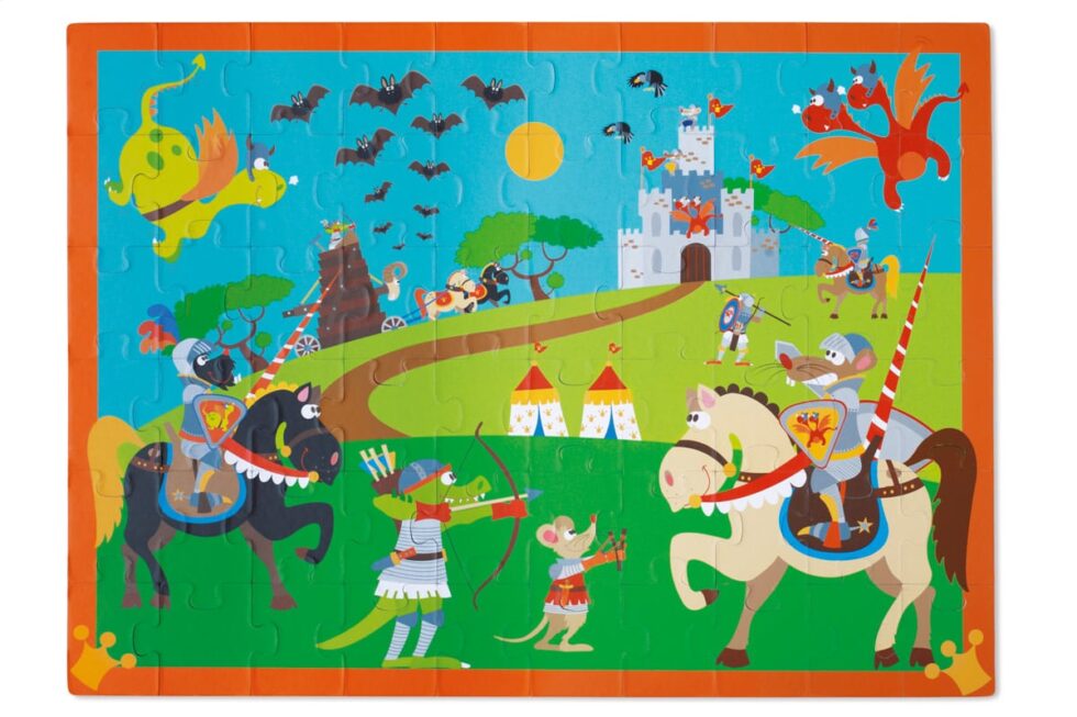 Scratch - Puzzel 60pcs: RIDDERGEVECHT 60x43.5cm, in doos diam.22xH12cm, 4+