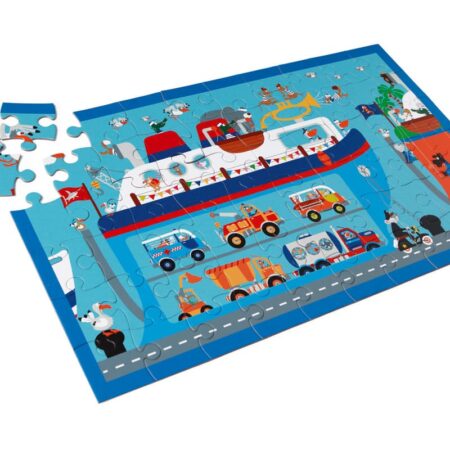 Scratch - Puzzel 60pcs: VEERBOOT 60x36cm, in doos diam.22xH12cm, 4+