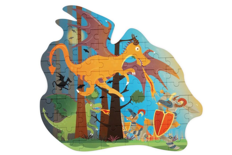 Scratch - Puzzel 61pcs: CONTOUR PUZZEL/DRAAK 56.3x51.5x0.25cm, in vormendoos 29.6x20.2x6.5cm, 4+