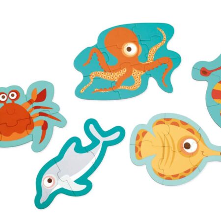 Scratch - Puzzel: BEGINNERSPUZZELS - OCEAAN ca. 15-27cm, met 5 puzzels 3-4-5-6-8 stuks, in karton, in doos diam.18xH12cm, 2+