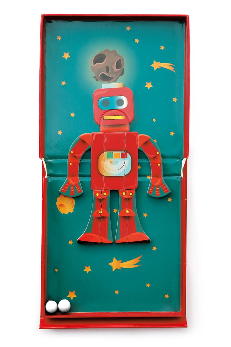 Scratch - Puzzel Magnetisch: MAGNETIC PUZZLE RUN - ROBOT 11 stuks 15.5x20.5x2cm (gesloten), 15.5x32.5x2cm (open), 2-in-1: puzzel en knikkerbaan met 5 knikkers, 3+