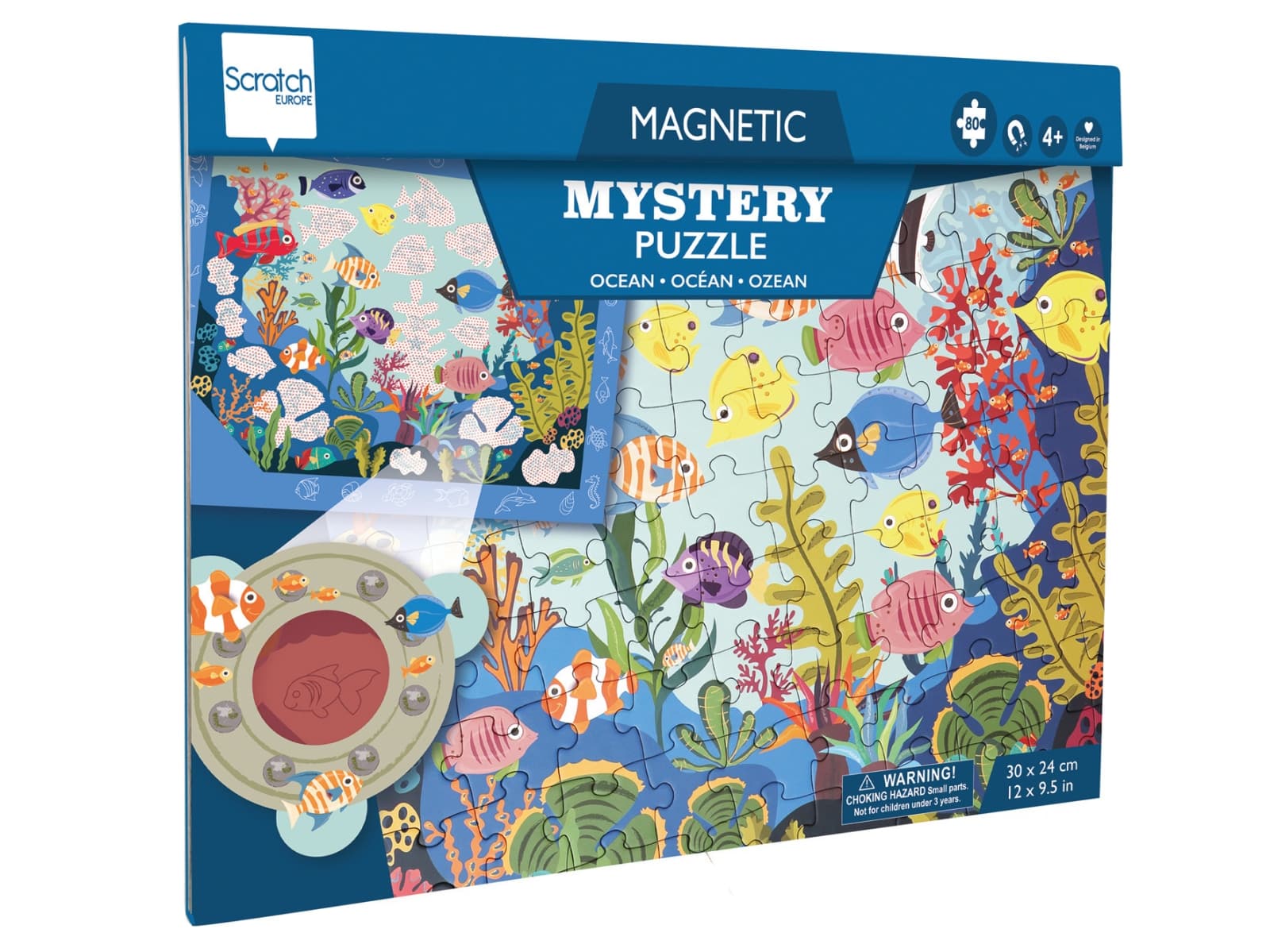 Scratch - Puzzel Magnetisch: MYSTERY - OCEAAN 80pcs, met loep met rode filter 24,5x30,5cm (gesloten), 52,3x30,5cm (open), 2-in-1: puzzel en ontdek, 4+