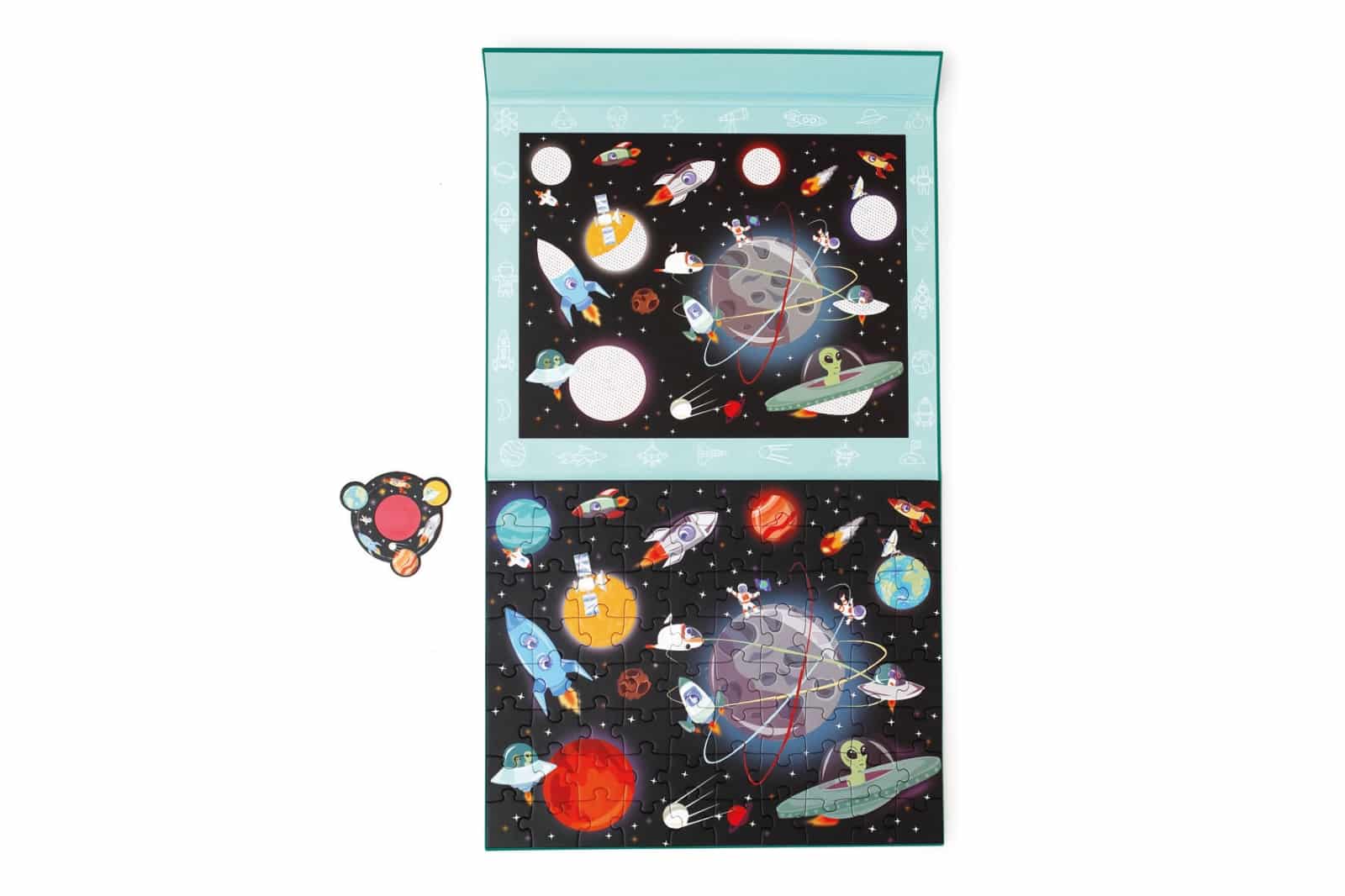 Scratch - Puzzel Magnetisch: MYSTERY - RUIMTE 80pcs, met loep met rode filter 24,5x30,5cm (gesloten), 52,3x30,5cm (open), 2-in-1: puzzel en ontdek, 4+