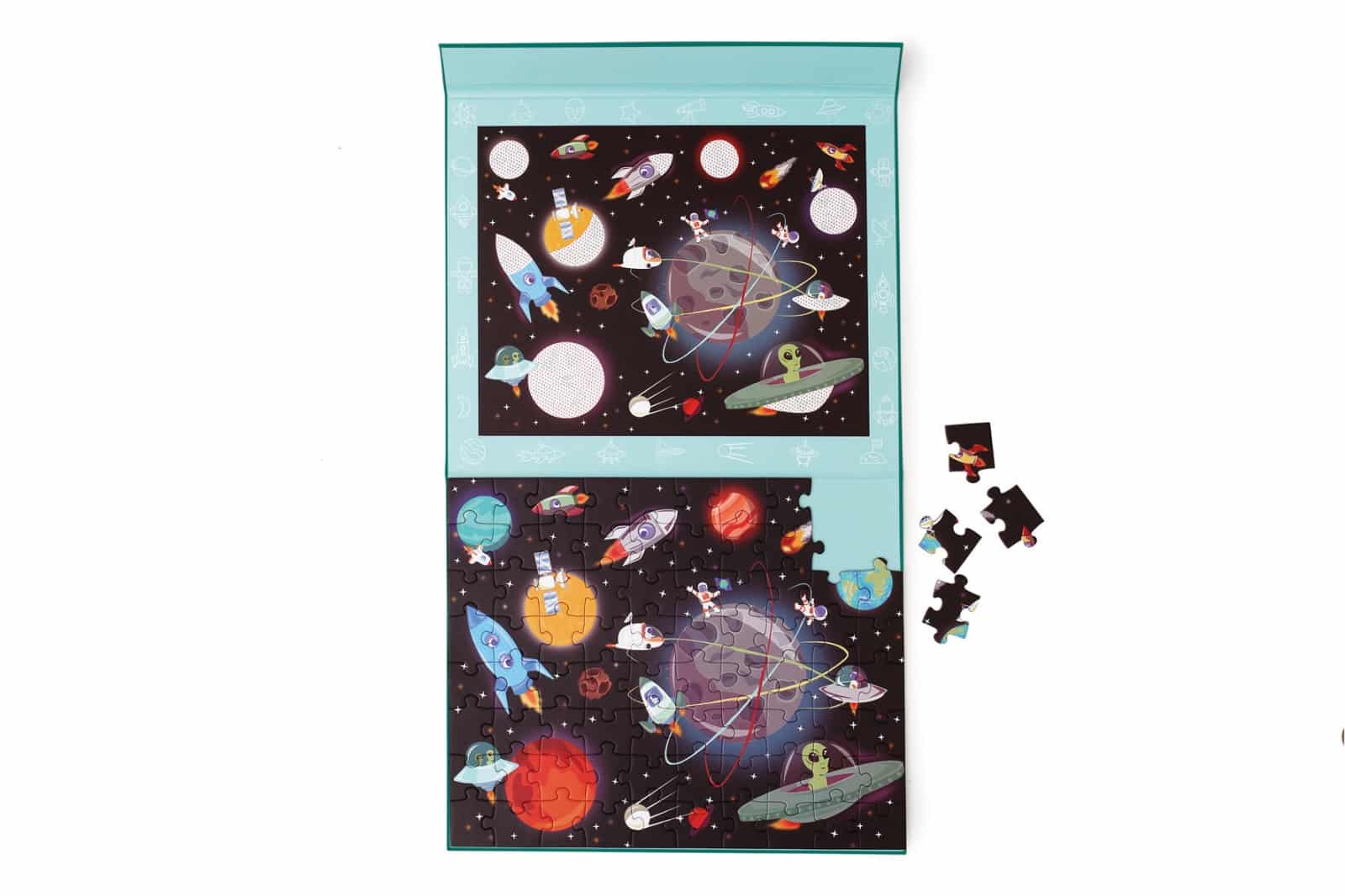 Scratch - Puzzel Magnetisch: MYSTERY - RUIMTE 80pcs, met loep met rode filter 24,5x30,5cm (gesloten), 52,3x30,5cm (open), 2-in-1: puzzel en ontdek, 4+