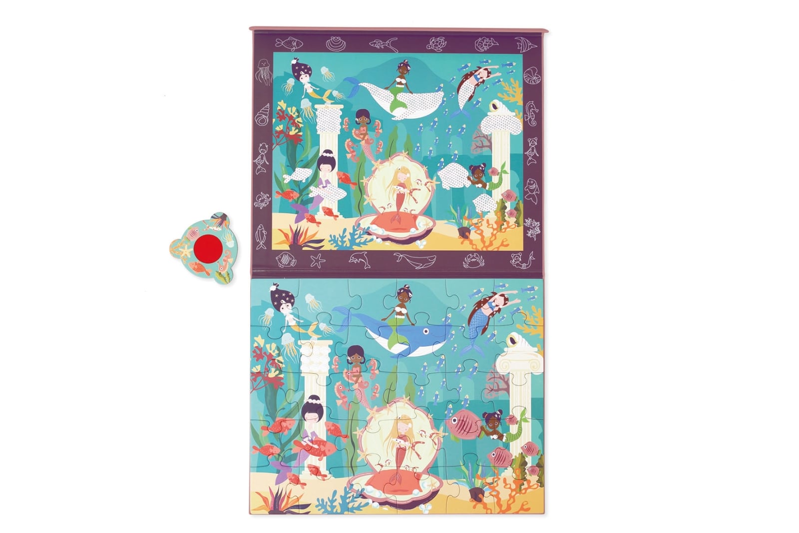 Scratch - Puzzel Magnetisch: MYSTERY - ZEEMEERMIN 30pcs, met loep met rode filter 24,5x30,5cm (gesloten), 52,3x30,5cm (open), 2-in-1: puzzel en ontdek, 3+