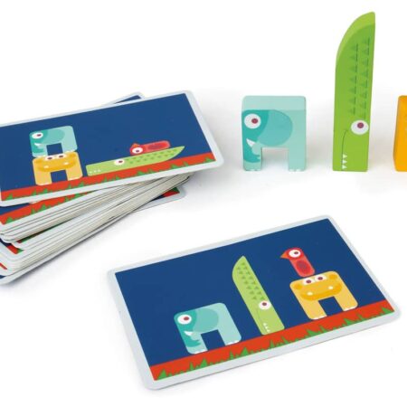 Scratch - Solo Game: BALANCIO, met 4 diertjes in hout, een solo-coördinatiespel met 40 opdrachten en 2 niveaus, in vormendoos 19x18x3,5cm, 4+