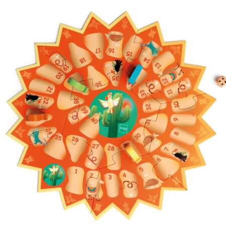 Scratch - Spel: INCA TRAIL / GANZENBORD 35x35cm, met 4 houten pionnen en 1 houten dobbelsteen, in vormendoos 28.6x24.3x6.5cm, 4+