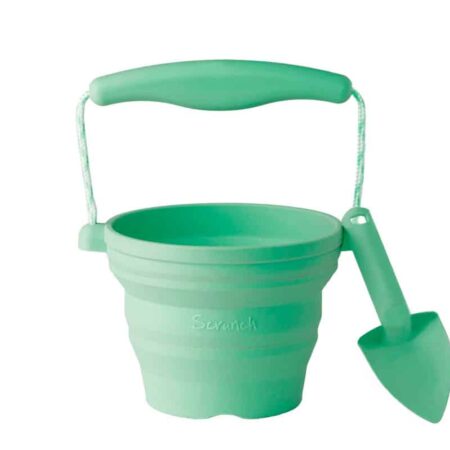 Scrunch - PLOOIBAAR EMMERTJE met SCHOPJE munt 14x12,5x3cm, handvaten met touw, opvouwbaar, 100% siliconen, recycleerbaar, 12m+