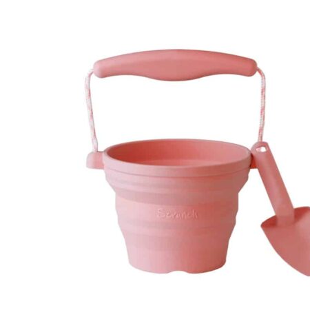 Scrunch - PLOOIBAAR EMMERTJE met SCHOPJE oud roze 14x12,5x3cm, handvaten met touw, opvouwbaar, 100% siliconen, recycleerbaar, 12m+