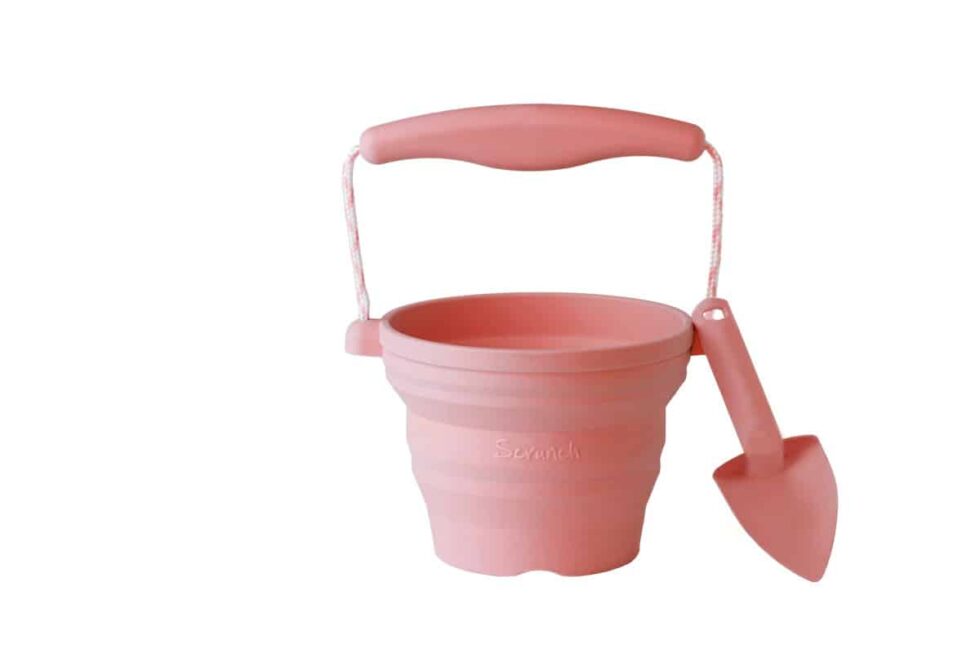 Scrunch - PLOOIBAAR EMMERTJE met SCHOPJE oud roze 14x12,5x3cm, handvaten met touw, opvouwbaar, 100% siliconen, recycleerbaar, 12m+