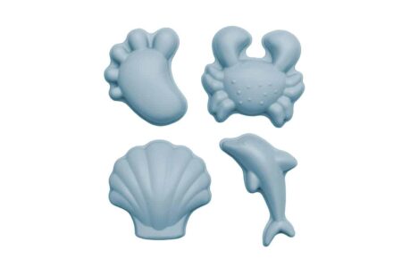 Scrunch - ZANDVORMPJES // SET A van 4 stuks, eendenei blauw 12cm, opvouwbaar, 100% siliconen, recycleerbaar, in netzakje, 12m+