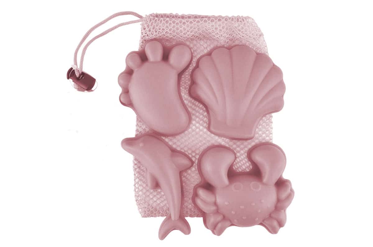 Scrunch - ZANDVORMPJES // SET A van 4 stuks, oud roze 12cm, opvouwbaar, 100% siliconen, recycleerbaar, in netzakje, 12m+
